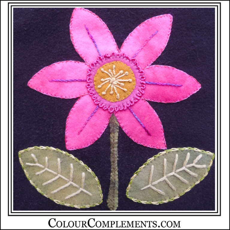 Wool Applique using hand dyed embroidery threads from Colour Complements