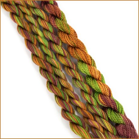 Colour 35 Colour Complements green brown embroidery threads, color #35. Variegated thread texture.