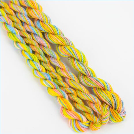 Easter Colours Colour 23 1 Embroidery thread. Pastel Easter colours: yellow, pink, blue, and green.