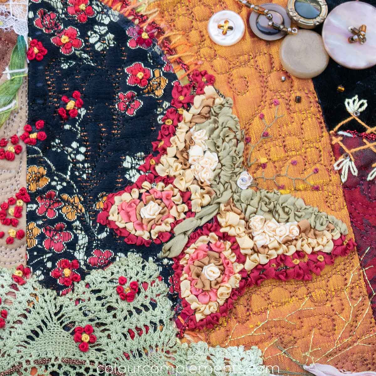 Wichita Ribbon Work Using Silk Ribbon Work In Crazy Quilting |Colour Complements