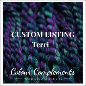 Custom Listing Terri: Colour Complements hand-dyed embroidery threads in teal and purple.