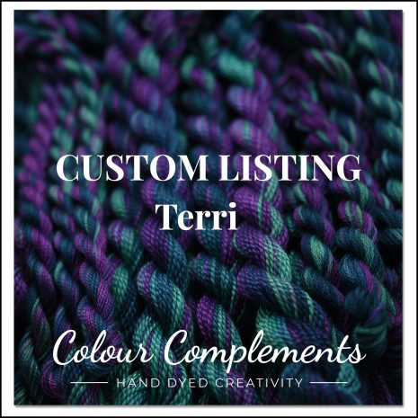 Custom Listing Terri: Colour Complements hand-dyed embroidery threads in teal and purple.