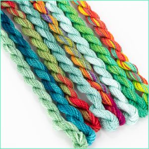 Size 3 Perle Cotton Sampler: Colorful embroidery threads in various topical colour combinations