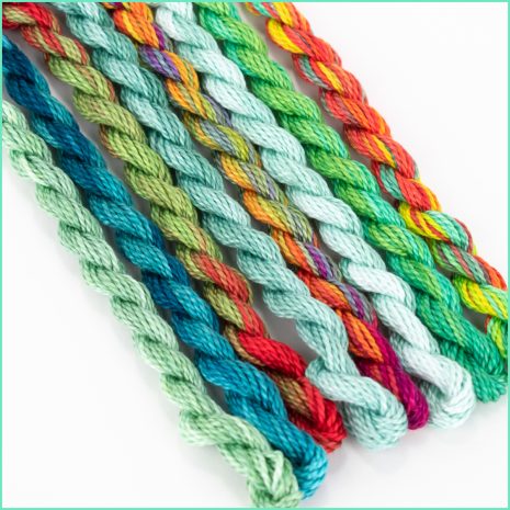 Size 3 Perle Cotton Sampler: Colorful embroidery threads in various topical colour combinations