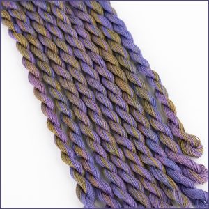 A variegated purple and green blend of perle cotton