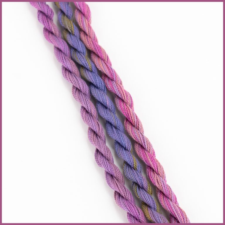 Perle cotton size 12, in shades of pink and purple