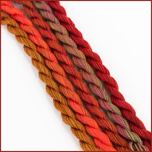 Size 5 Perle Cotton Sampler in warm autumn colors.