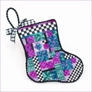 Plum Pudding Christmas stocking counted canvas needlepoint.