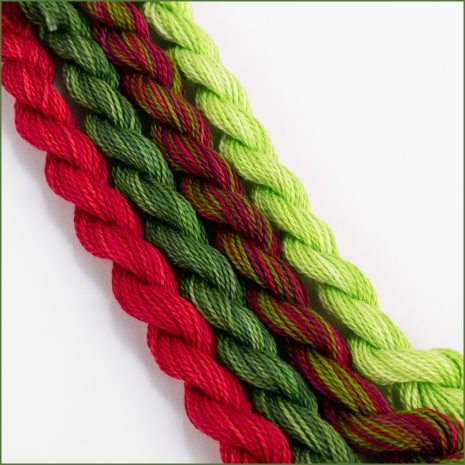 Christmas Cheer Thread Kit Red and green plum pudding needlepoint threads for Christmas stocking